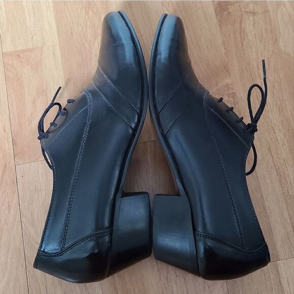 Basini Black Leather Oxford Shoes with Cuban Heel – Size 7.5 - Picture 3 of 10